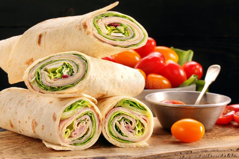 Fresh Tortilla Wraps with Ham Cheese and Vegetables Stock Photo Image of gourmet, lettuce