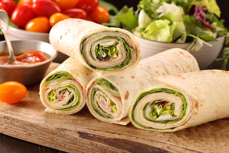 Fresh Tortilla Wraps with Ham Cheese and Vegetables Stock Photo Image of cheese, burrito 69535876