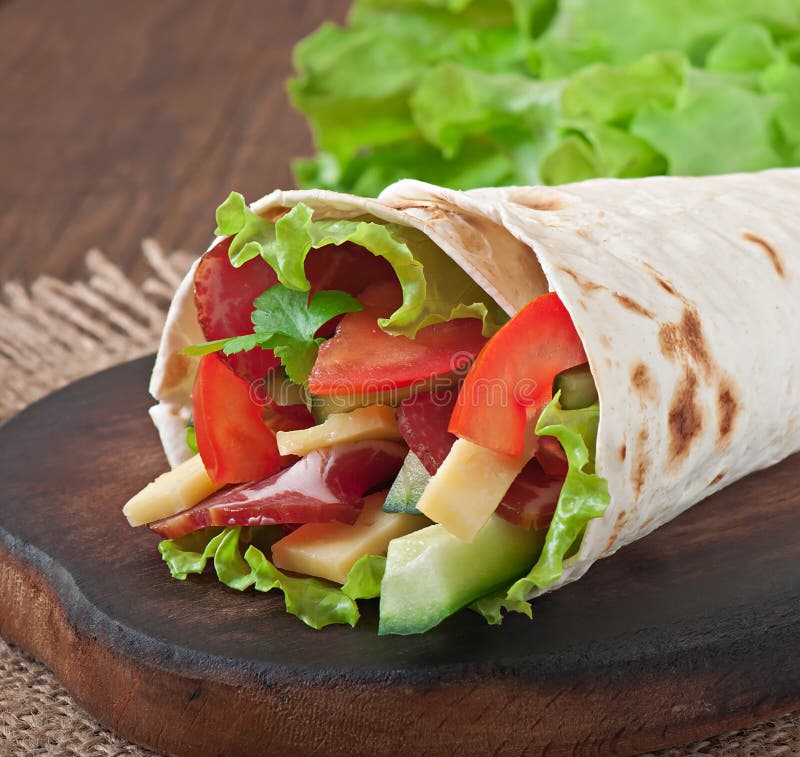Fresh Tortilla Wraps with Meat Stock Image Image of diet, fastfood 49016423