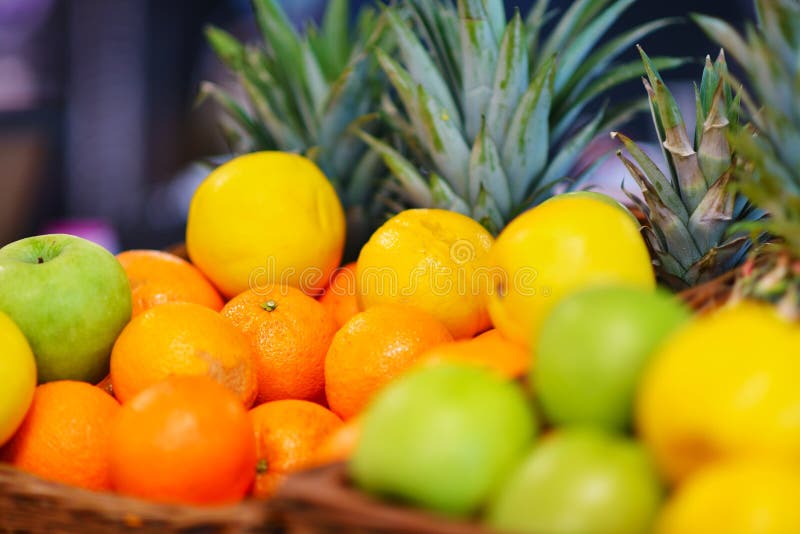 Fresh Tropical Fruit Basket in Supermarket Stock Photo Image of food