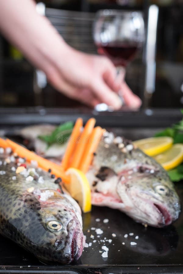 Fresh Trout with Spices, Herbs, Lemon and Sea Salt Stock Image Image of homemade, ingredients
