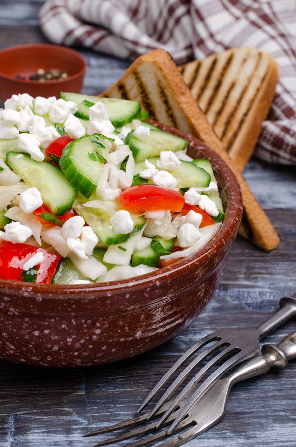 Fresh Vegetable Salad with Cottage Cheese Stock Photo Image of
