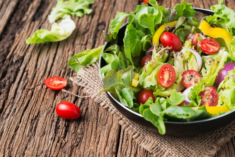 Fresh Vegetable Salad On Old Wooden Background Stock Image - Image of ...