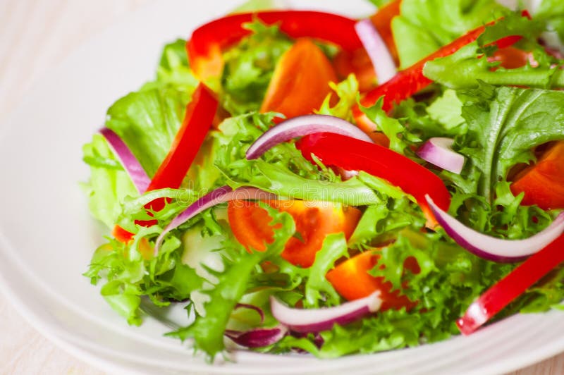 Fresh Vegetable Salad with Lettuce, Tomato and Cucumber Stock Photo