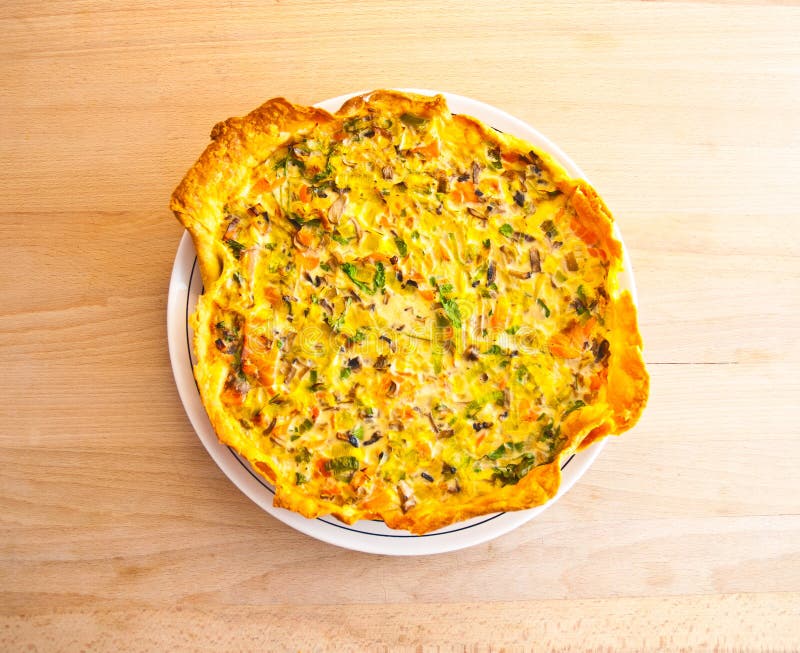 Fresh Vegetable and Salmon Quiche Tart from Top Stock Photo - Image of ...