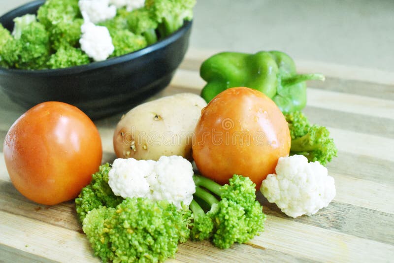 Fresh Vegetables Displayed on Wooden Base in Pune Stock Photo Image