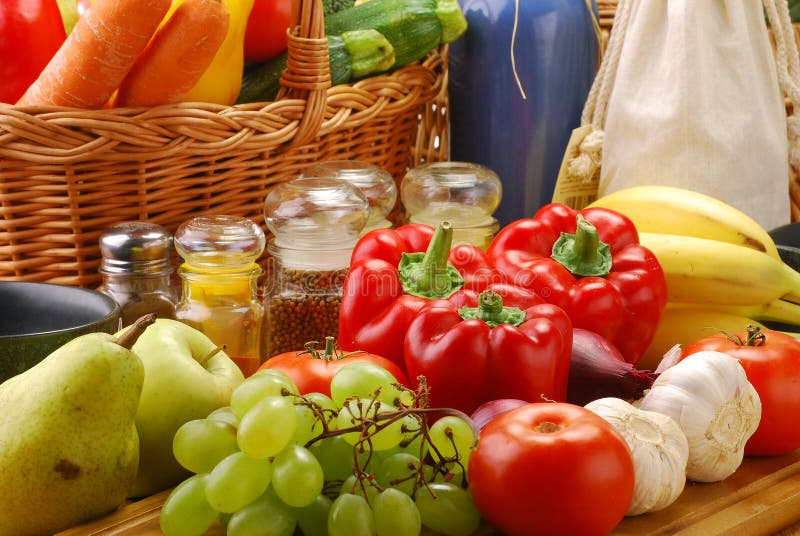 Fresh Vegetables on Kitchen Table Stock Photo Image of breadboard