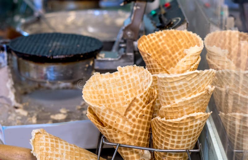 Fresh Waffle Cones Ready for Ice Cream Stock Photo Image of cone