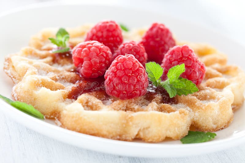 Fresh Waffle with Raspberries Stock Photo Image of piece, wafer 25655554