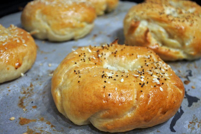 Warm Fresh Breads in a Bakery Shelf Display Stock Image Image of