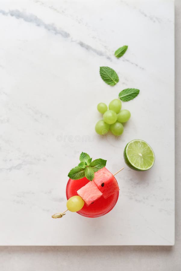 Fresh watermelon juice with mint and lime stock image