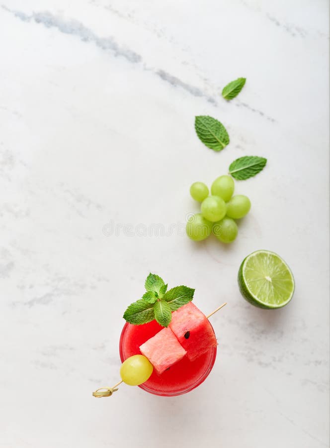 Fresh watermelon juice with mint and lime stock photography