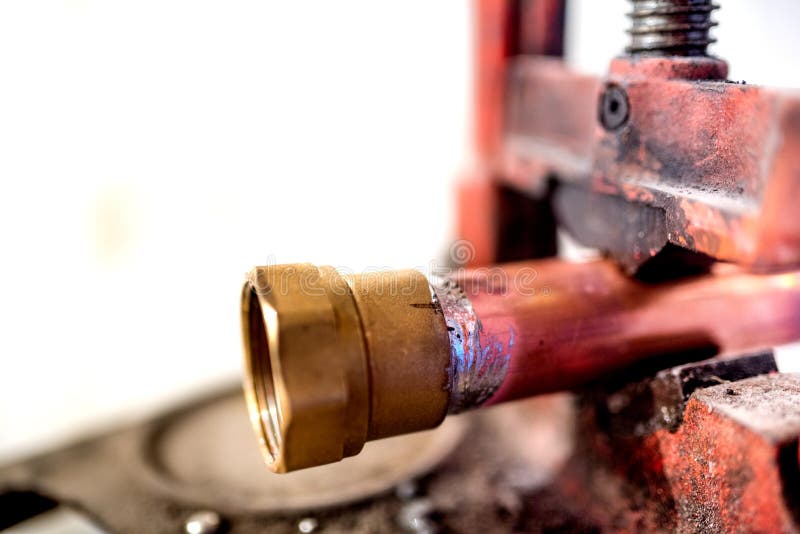 Fresh Welding Fitting for Industrial Plumbing on Copper Pipes Stock