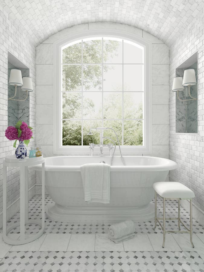 Fresh white monochrome luxury bathroom stock illustration Fresh white monochrome luxury bathroom stock illustration