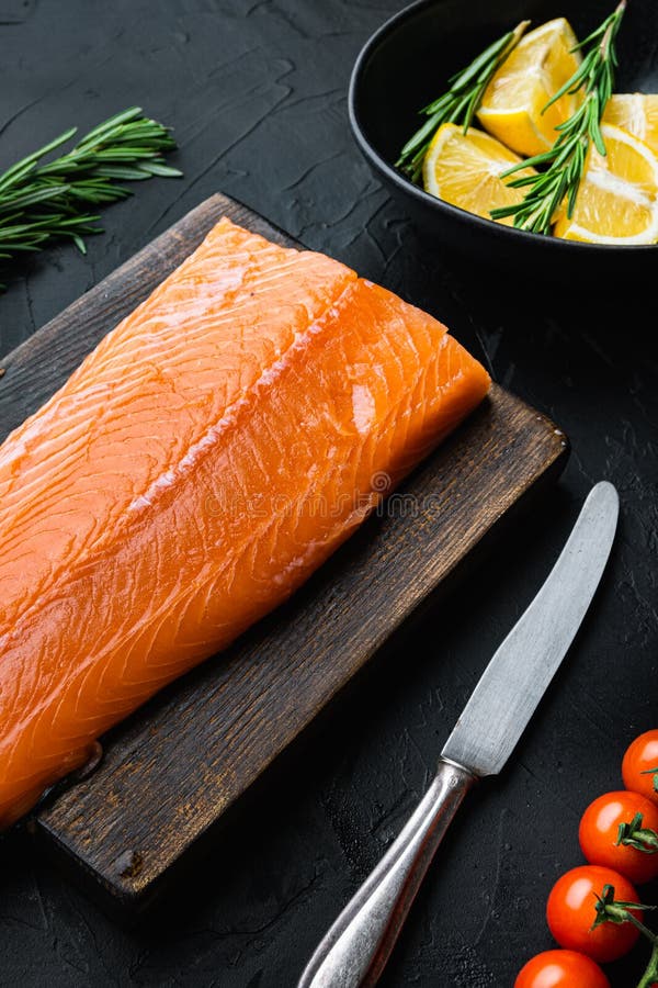 Fresh Whole Trout Fillet on Black Background Stock Photo Image of