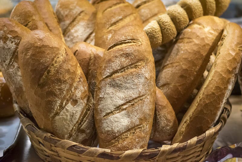 Fresh Whole Wheat Bakery Bread in Big Basket Stock Photo Image of