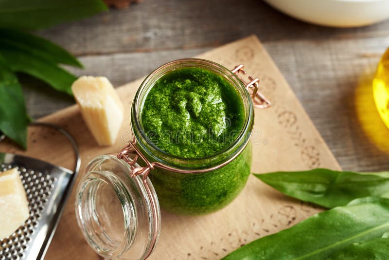 Fresh Wild Garlic Green Pesto in a Jar Stock Image Image of foraging
