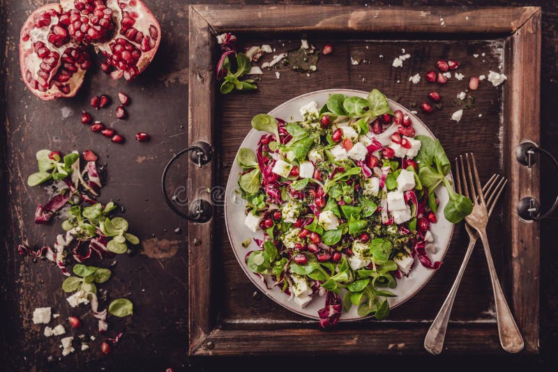 Fresh winter salad with pomegranate seeds