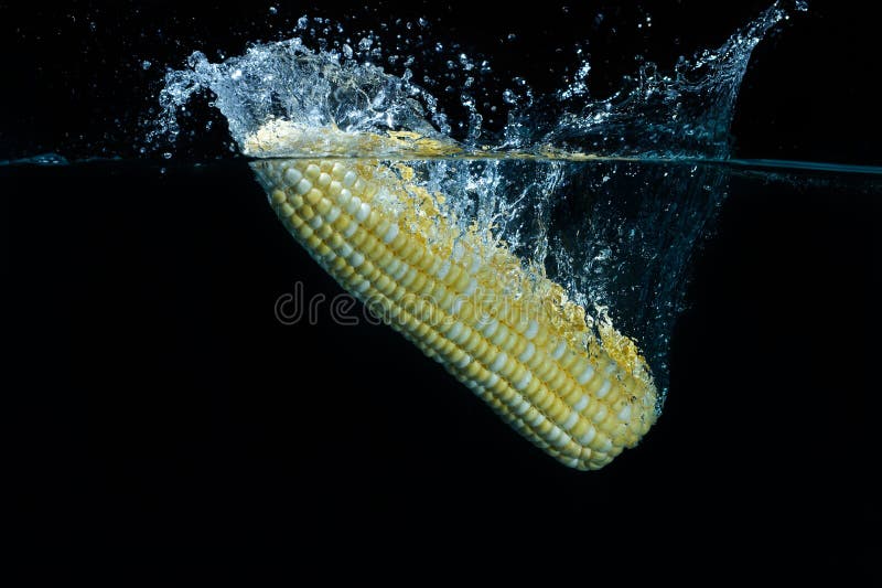 Fresh yellow corn drop into water