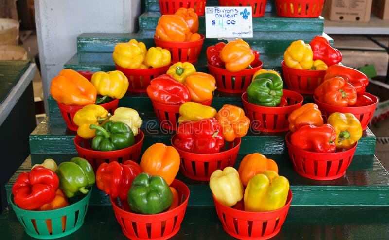 Fresh yellow, orange organic bell peppers capsicum