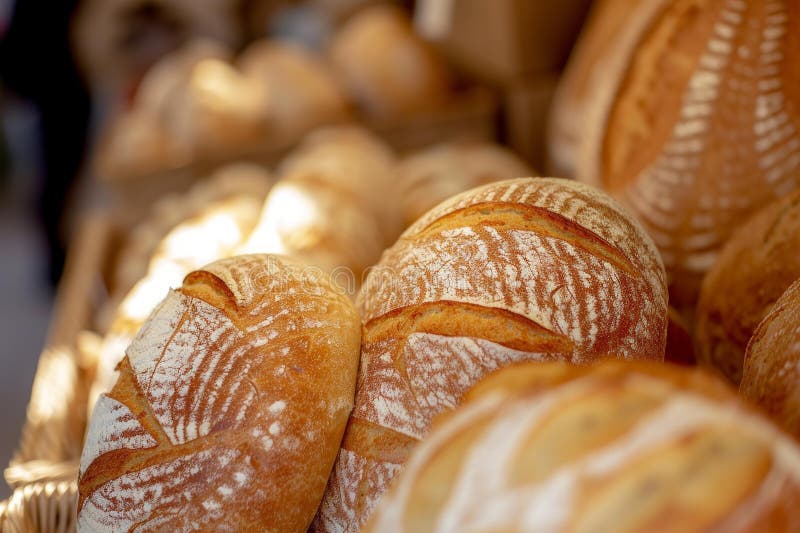 Freshly baked artisan bread in bakery stock illustration