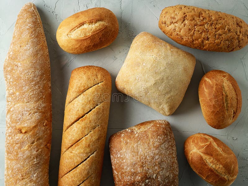 Freshly baked bread buns stock photo