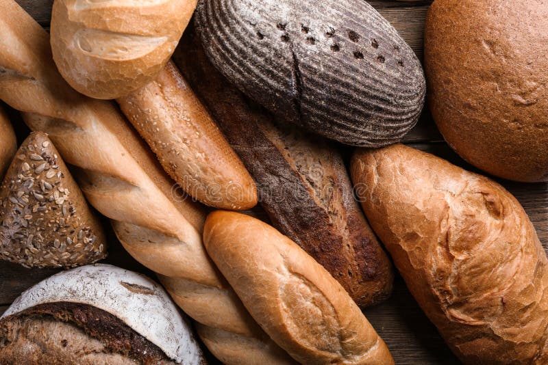 Freshly baked bread products as background