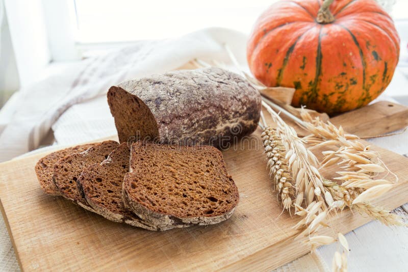 Freshly Baked Breads with Ears and Pumpkin Stock Image Image of depth