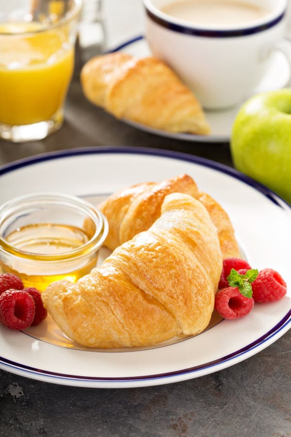Freshly Baked Croissants with Honey and Jam Stock Photo Image of