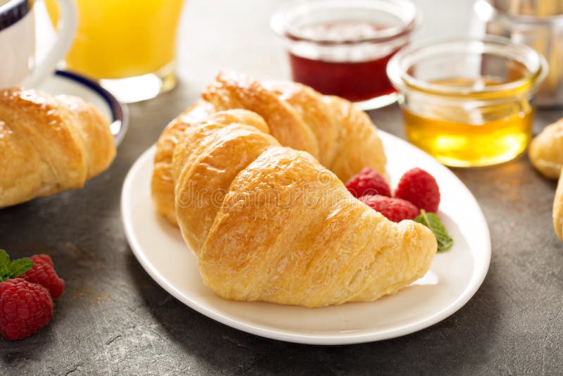 Freshly Baked Croissants With Honey And Jam Stock Image Image of