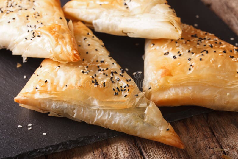Freshly Baked Filo Pastry with Chicken, Spinach and Cheese Close Stock