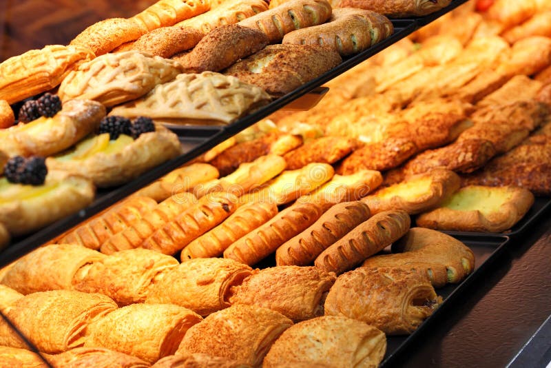 Freshly Baked Pastries on a Bakery Shop Counter Stock Image Image of