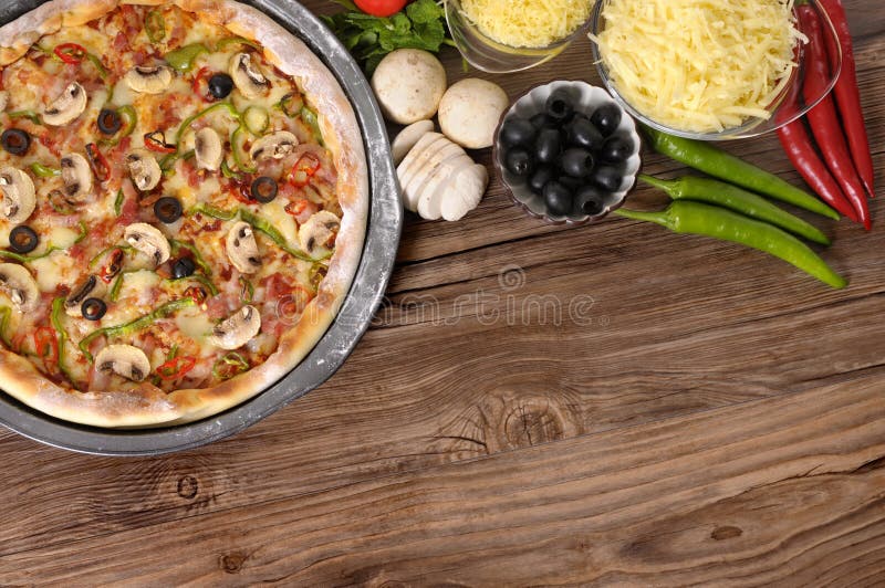Pizza Box, Fresh Pizza, Ingredients, Making Pizza Stock Photo Image
