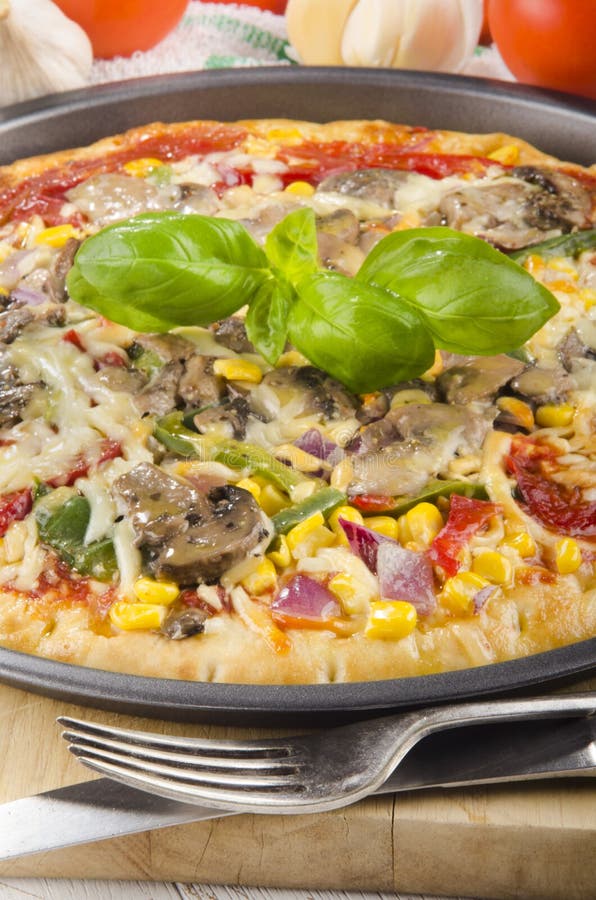 Freshly Baked Pizza from the Oven Stock Photo Image of basil, food