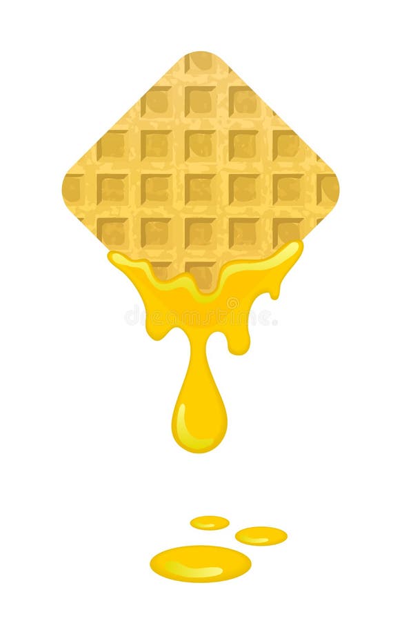 Freshly baked waffles with honey isolated on white background. Vector illustration