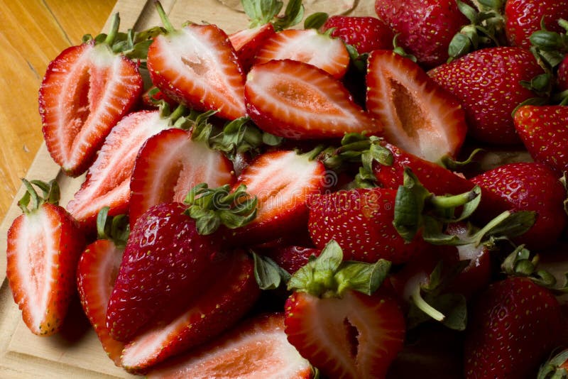 Freshly cut organic strawberries