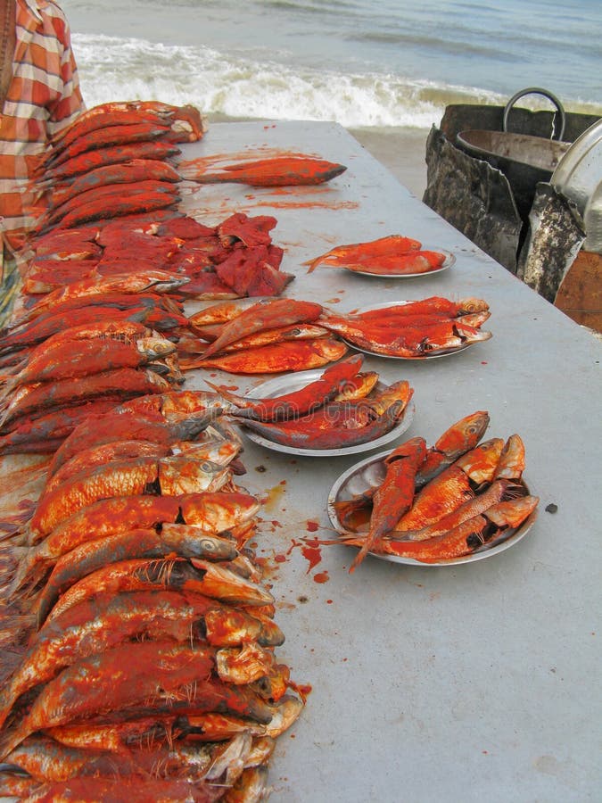 Freshly Marinated Raw Red Snapper Fish with Lemon Slices, Garlic Stock