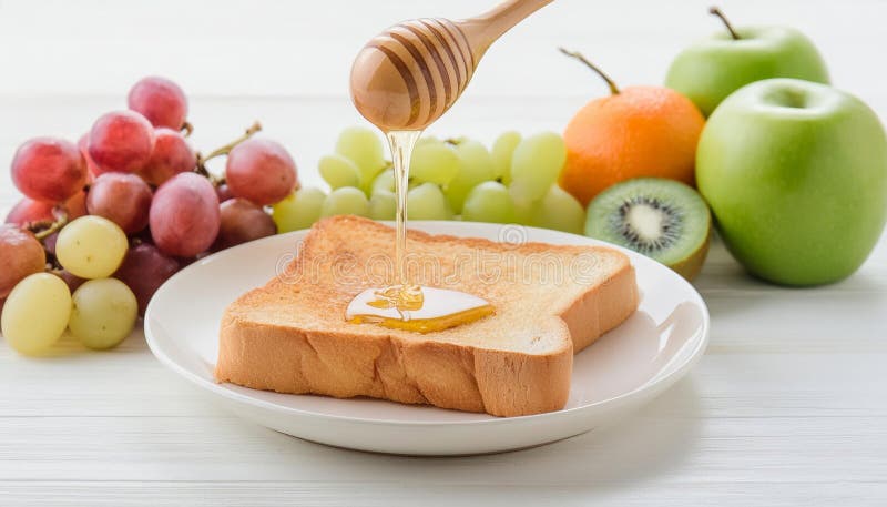 Freshly prepared honey on toast - Generated using AI. royalty free illustration