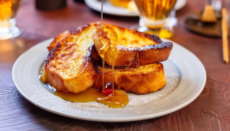 Freshly prepared syrup on toast - Generated using AI. stock illustration