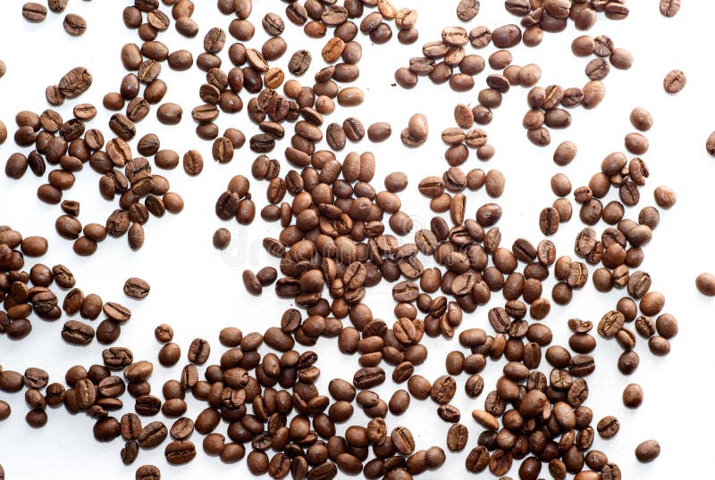 Scattered Brown Coffee Beans on a White Background Stock Photo - Image ...