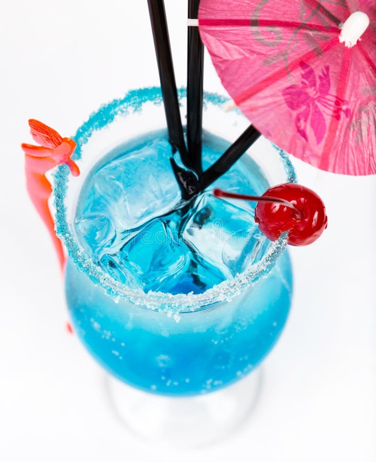 Freshness Cocktail with Ice in Glass with Drinking Straw Stock Photo