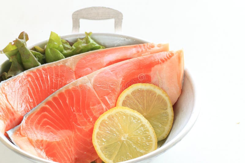 Freshness Salmon Fish on Lettuce Stock Photo Image of freshness, vegetable 93332436