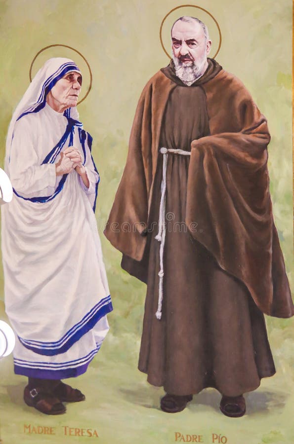 Fresk Padre Pio i Macierzysty Teresa w Walencja obraz stock Fresk Padre Pio i Macierzysty Teresa w Walencja obraz stock