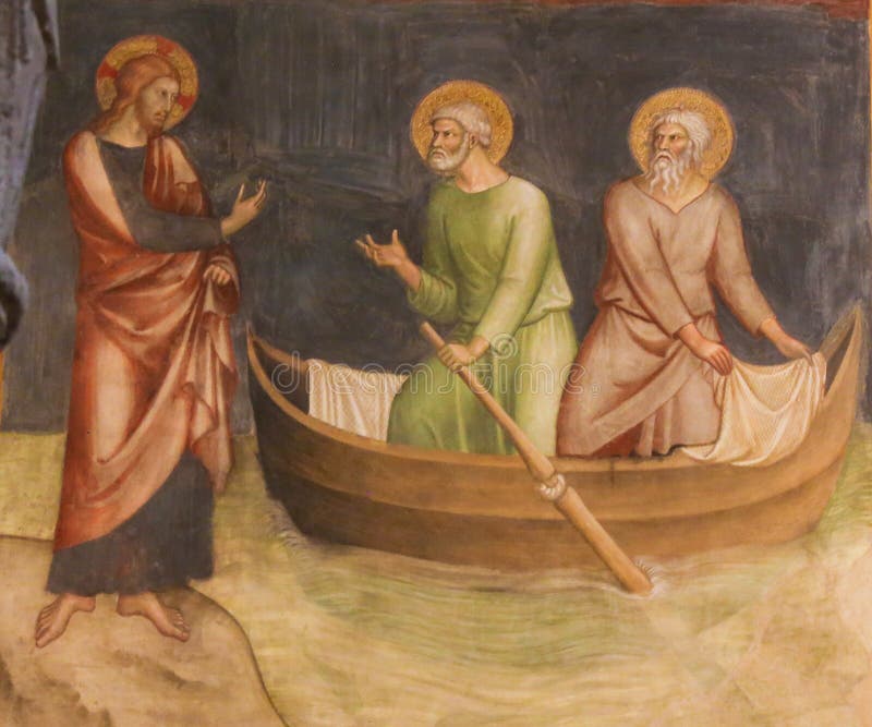 Fresk w San Gimignano - Jezus dzwoni Peter i Andrew
