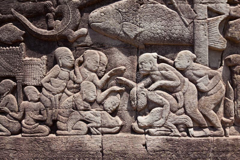 Fresko Angkor Wat/Angkor Thom Die alten Ruinen von einem historischen stockbild Fresko Angkor Wat/Angkor Thom Die alten Ruinen von einem historischen stockbild