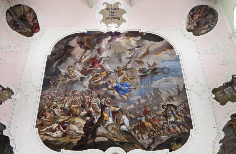Fresque dans l'église paroissiale de St Ulrich, Obertilliach photos libres de droits Fresque dans l'église paroissiale de St Ulrich, Obertilliach photos libres de droits