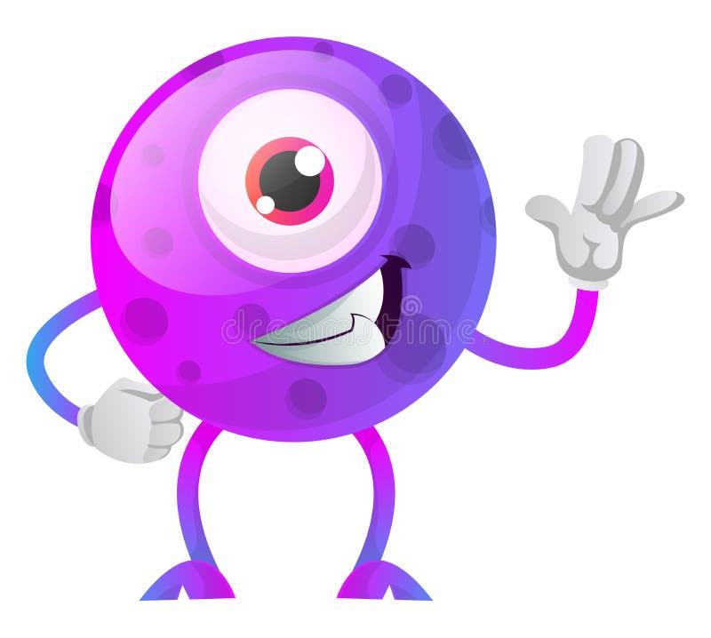 Cone De Emoji De Monstro Roxo Esperançoso. Criativo Vector