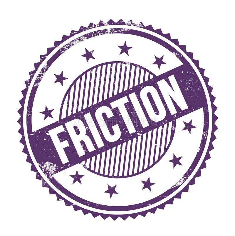 FRICTION text written on purple indigo grungy round stamp stock illustration