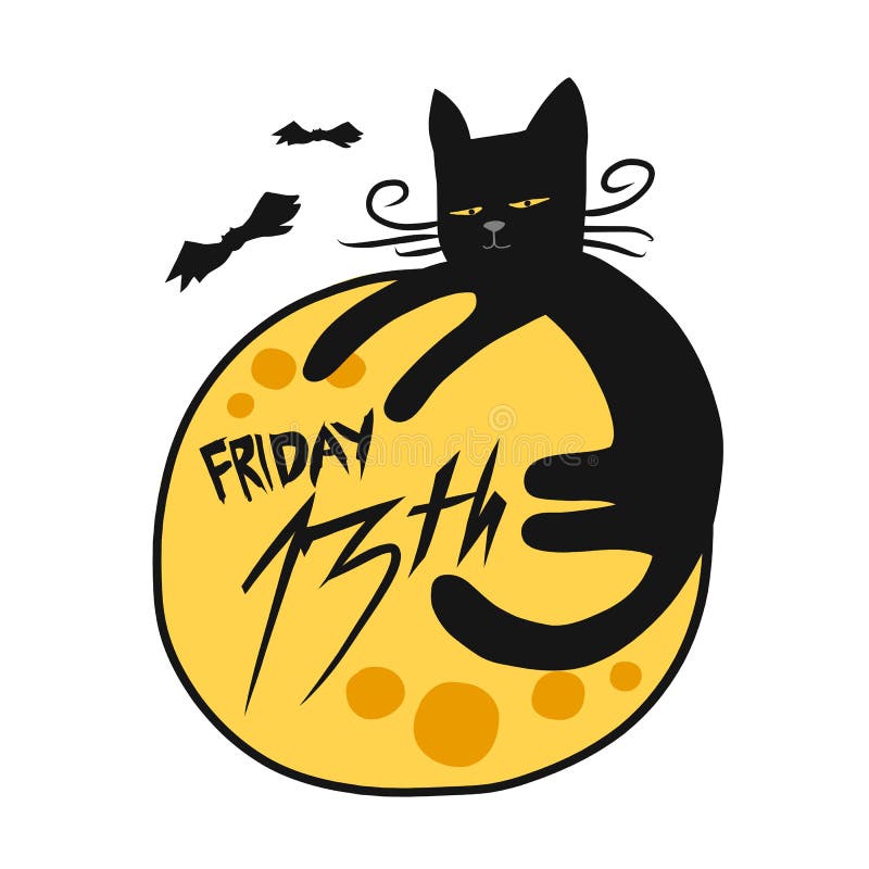 Friday 13th Black Cat and Full Moon Cartoon Illustration Stock Vector -  Illustration of lucky, background: 160409373