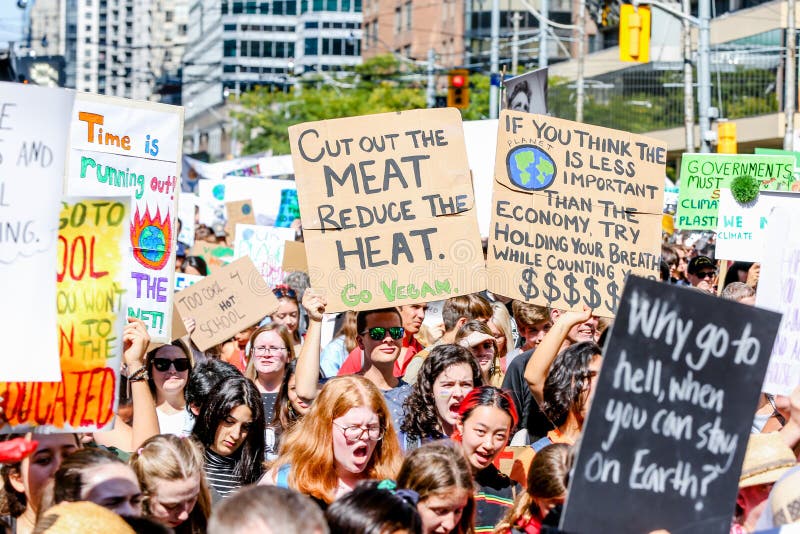 TORONTO, ONTARIO, CANADA - SEPTEMBER 27, 2019: `Fridays for Future` climate change protest. Th